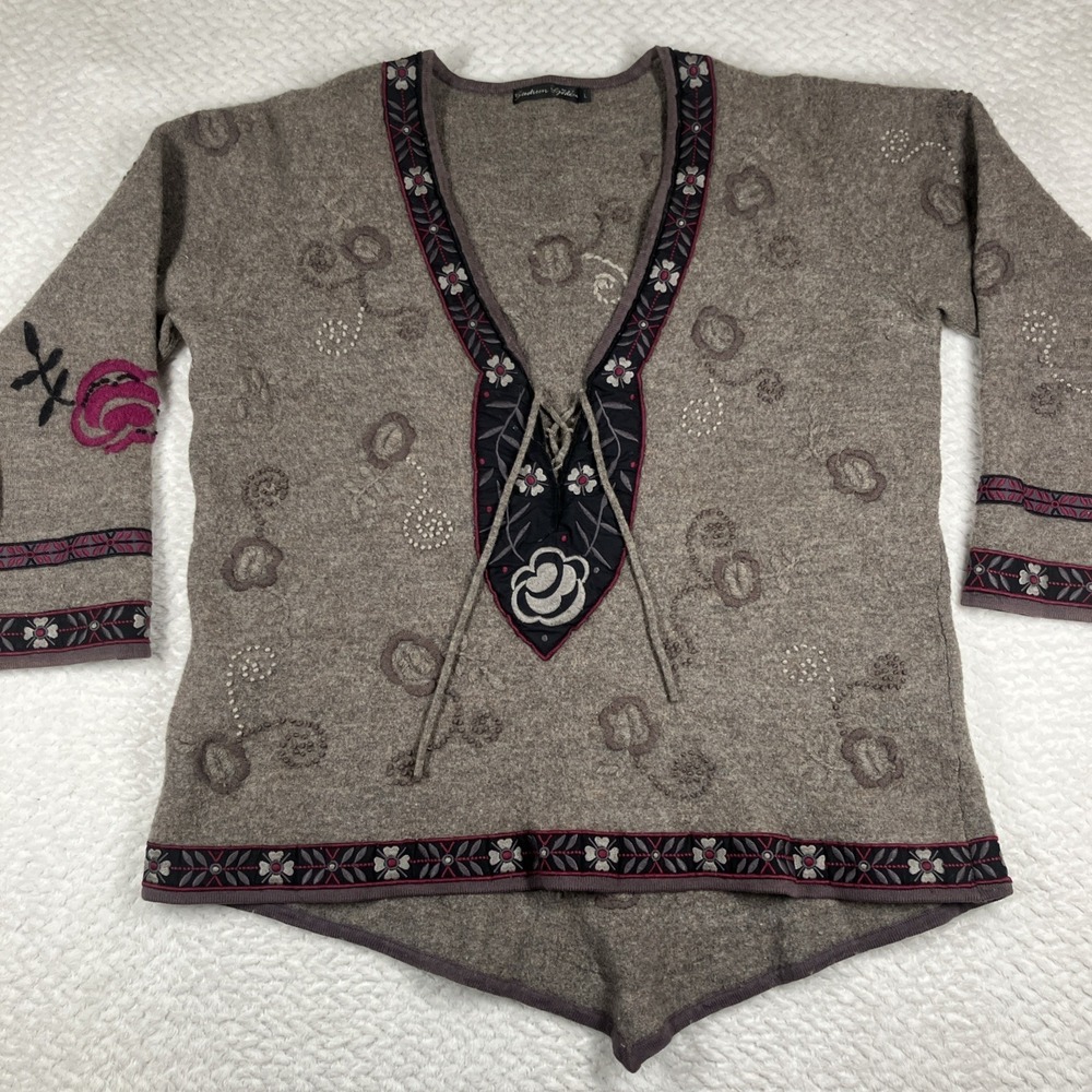 Gudrun Sjoden Embroidered 100% Felted Wool Floral Large Boho Lagenlook